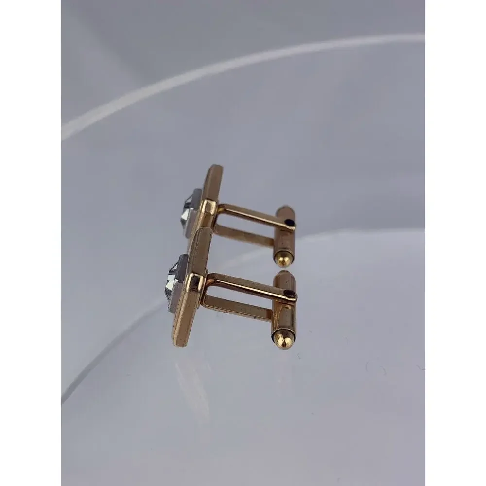 Simple Diamante Glass 1/20 12k Gold Filled Cufflinks Square Kreisler Vintage